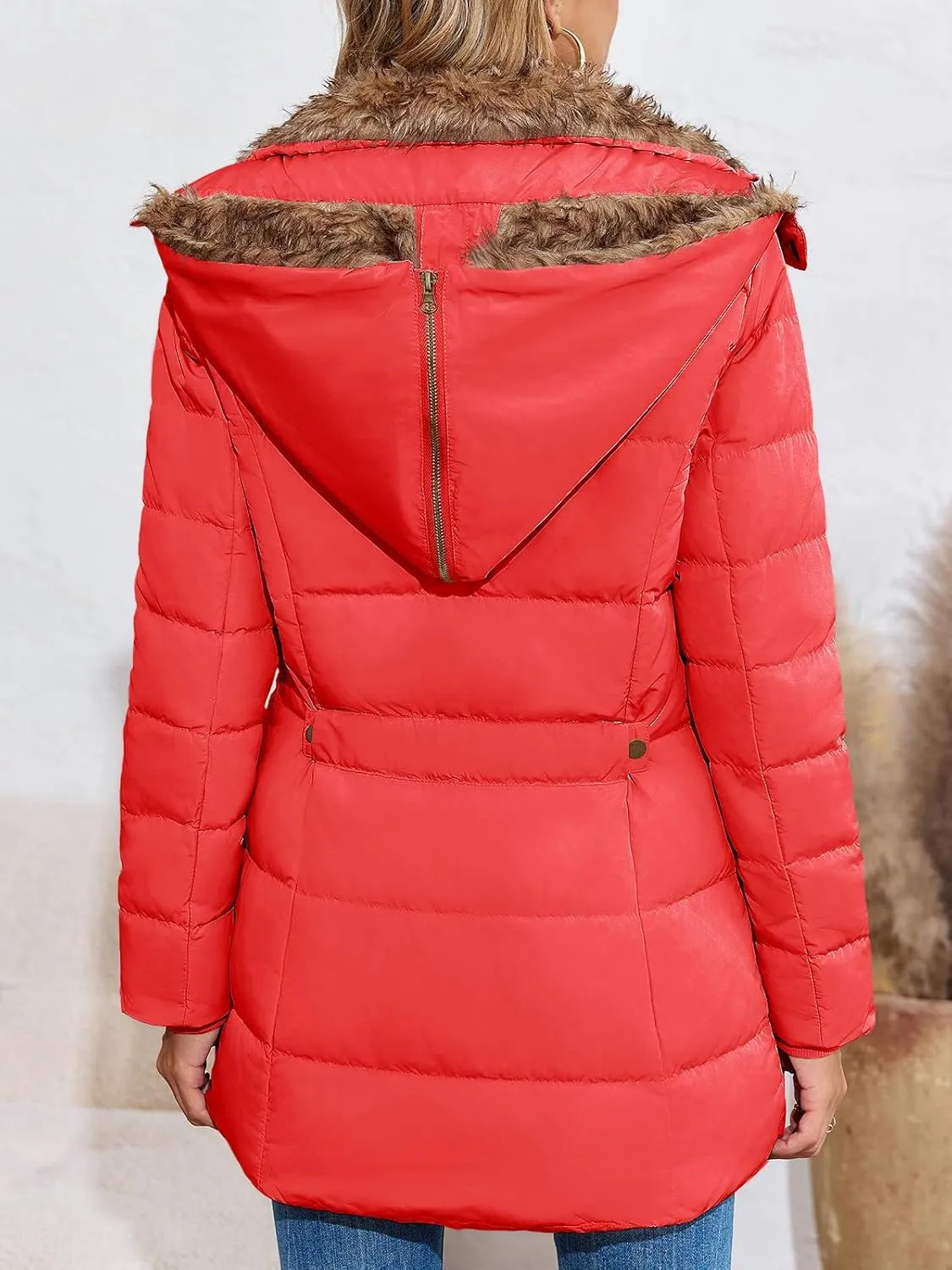Remikstyt Womens Coats Winter Zipper Hooded Faux Fur Inside Down Jackets