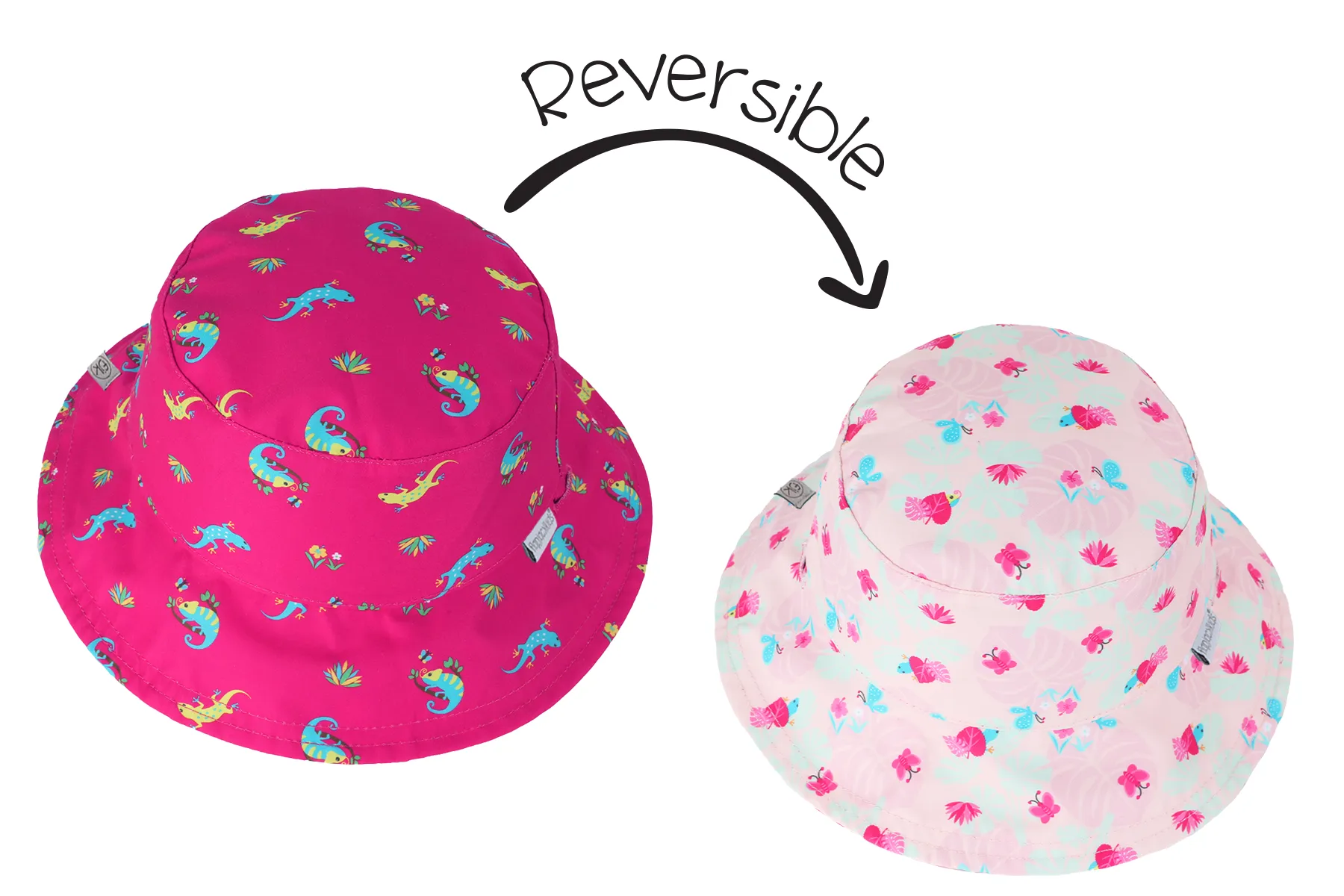 Reversible Baby & Kids Patterned Sun Hat - Pink Chameleon | Tropical