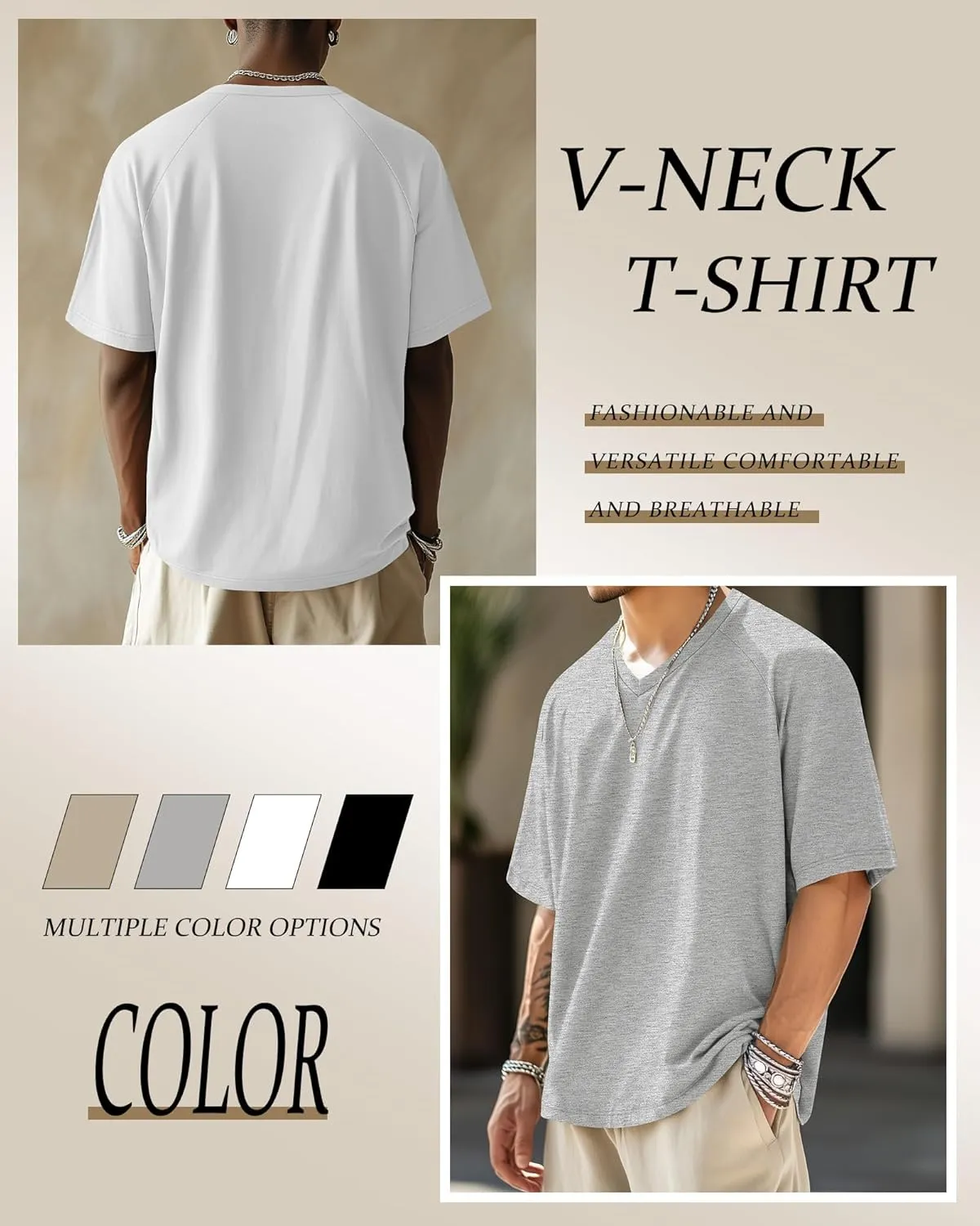 Riyiper 4 Pack Men's Big and Tall V Neck T-Shirts, Raglan Short Sleeve 30% Cotton Oversized Top Casual Summer Basic Tee