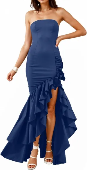 Ruffled Prom Dress with Slit for Women 2025 Strapless Dresses Long Corset Mermaid Evening Ruched Formal Party Gowns
