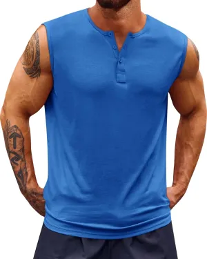 Runcati Mens Muscle Tank Tops Sleeveless Workout Gym Slim Fit Henley Shirt Casual Basic Summer Beach Tops