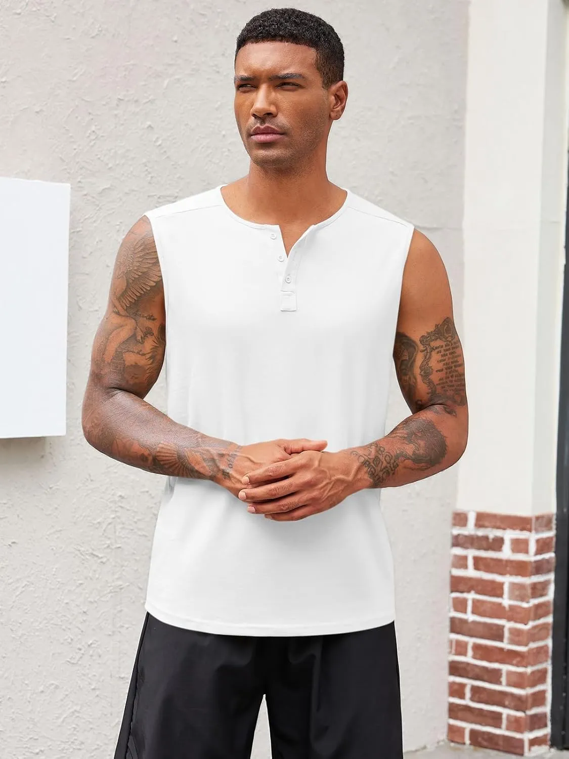 Runcati Mens Muscle Tank Tops Sleeveless Workout Gym Slim Fit Henley Shirt Casual Basic Summer Beach Tops