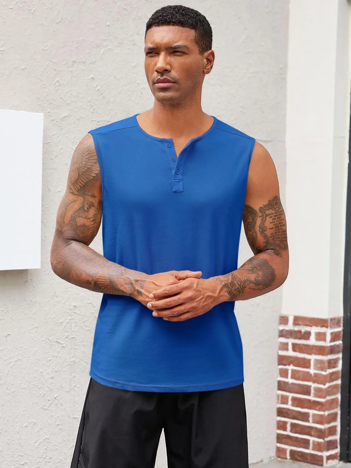 Runcati Mens Muscle Tank Tops Sleeveless Workout Gym Slim Fit Henley Shirt Casual Basic Summer Beach Tops