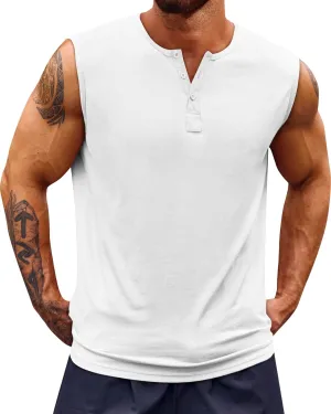 Runcati Mens Muscle Tank Tops Sleeveless Workout Gym Slim Fit Henley Shirt Casual Basic Summer Beach Tops
