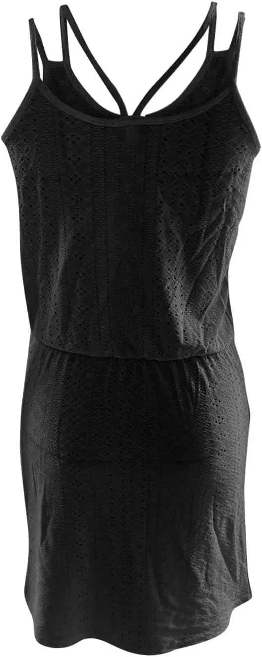 Ruziyoog Womens 2024 Summer Short Dress Eyelet Embroidery Sleeveless Cover Up Sun Dress Tie Waist A-Line Mini Dresses