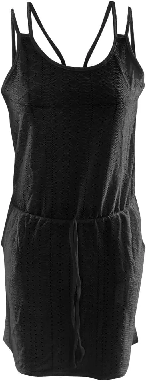 Ruziyoog Womens 2024 Summer Short Dress Eyelet Embroidery Sleeveless Cover Up Sun Dress Tie Waist A-Line Mini Dresses