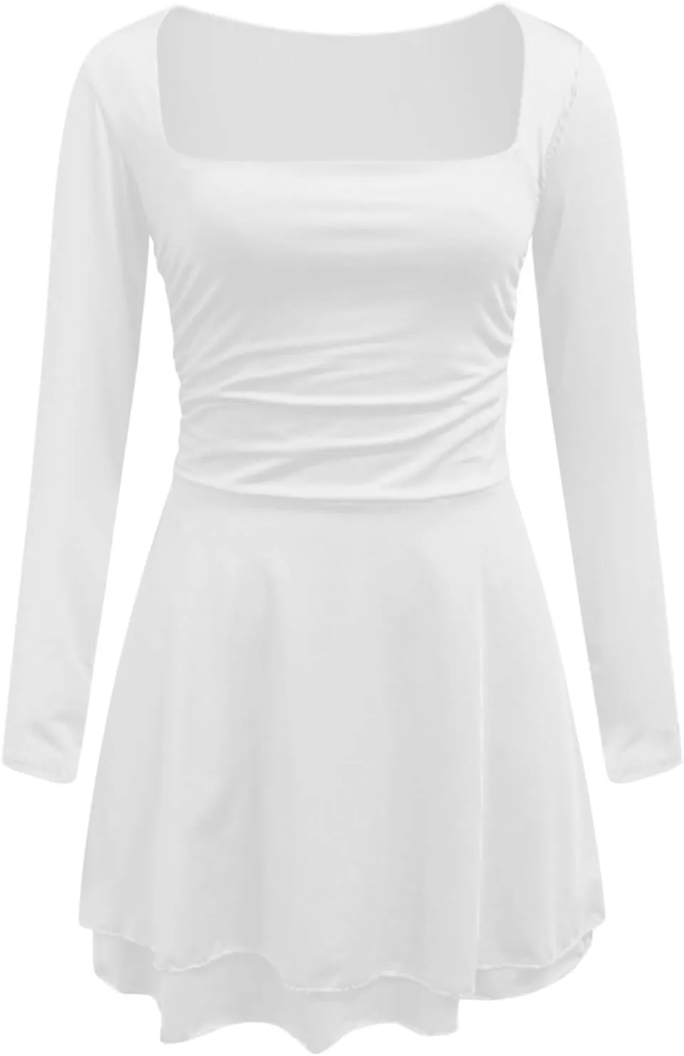 Rvidbe Summer Dresses for Women 2025 Square Neck Ruffle Hem Mini Dress Ruched Waist Long Sleeve Corset Short Party Dresses