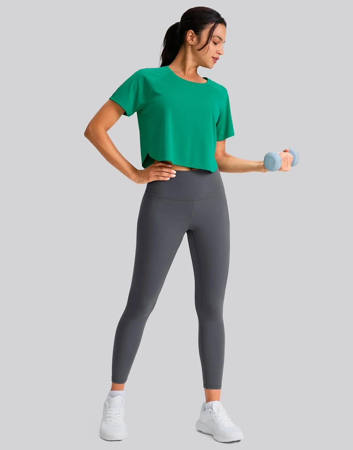 SANTINY Workout Crop Tops for Women Short Sleeve Athletic Shirts Cropped T-Shirt Yoga Gym Tops with Split Hem