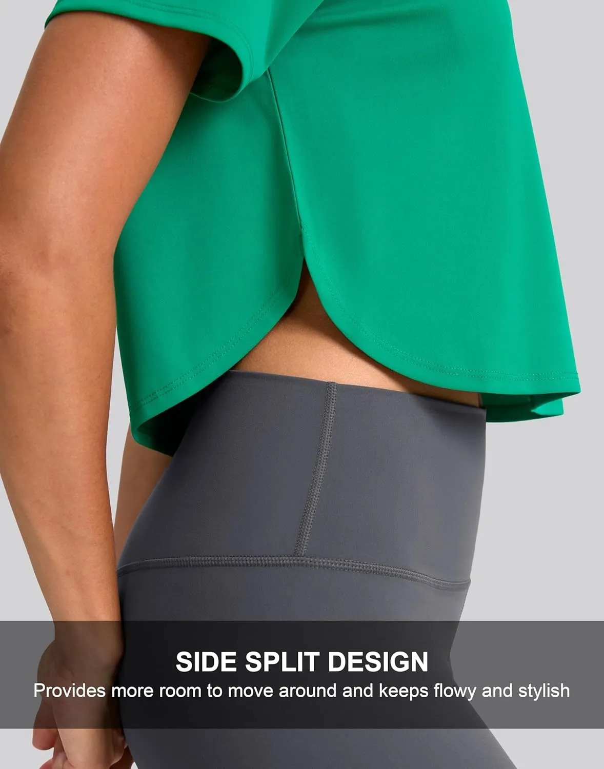SANTINY Workout Crop Tops for Women Short Sleeve Athletic Shirts Cropped T-Shirt Yoga Gym Tops with Split Hem