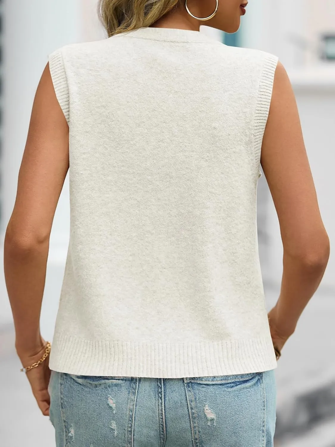 Saodimallsu Womens Sleeveless Sweater Vest Summer Casual Cap Sleeve Crew Neck Loose Knit Lightweight Pullover Tank Tops