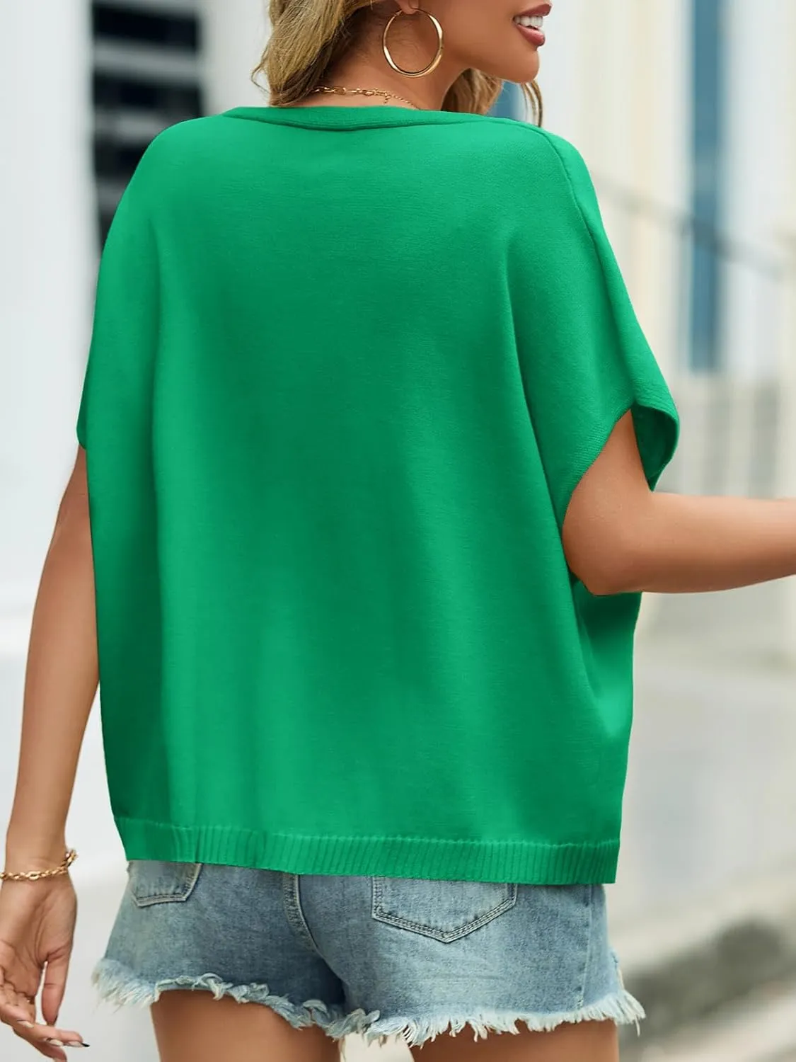 Saodimallsu Womens Summer Oversized Cardigans Batwing Short Sleeve Lightweight Button V Neck Casual Knit Sweater Tops
