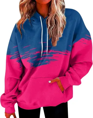 SHAOBGE Hoodies For Women Fall Marble Print Flowy Sweatshirt Long Sleeve Drawstring Blouses And Tops Winter Casual Clothing