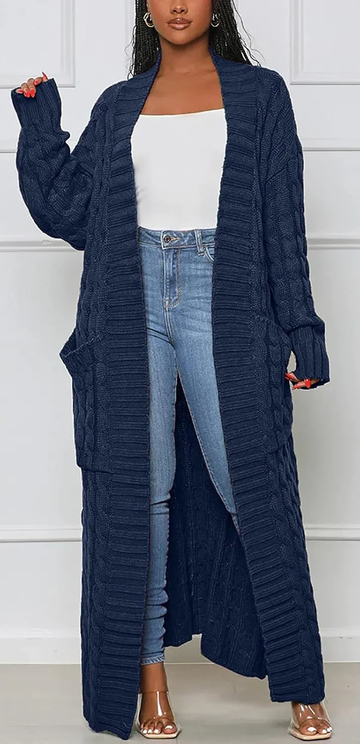 SHINFY Women Long Sleeve Open Front Knit Long Cardigan Casual Knitted Maxi Sweater Coat Outwear with Pockets
