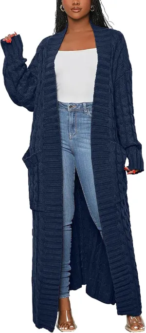 SHINFY Women Long Sleeve Open Front Knit Long Cardigan Casual Knitted Maxi Sweater Coat Outwear with Pockets