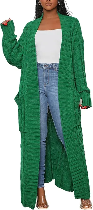 SHINFY Women Long Sleeve Open Front Knit Long Cardigan Casual Knitted Maxi Sweater Coat Outwear with Pockets