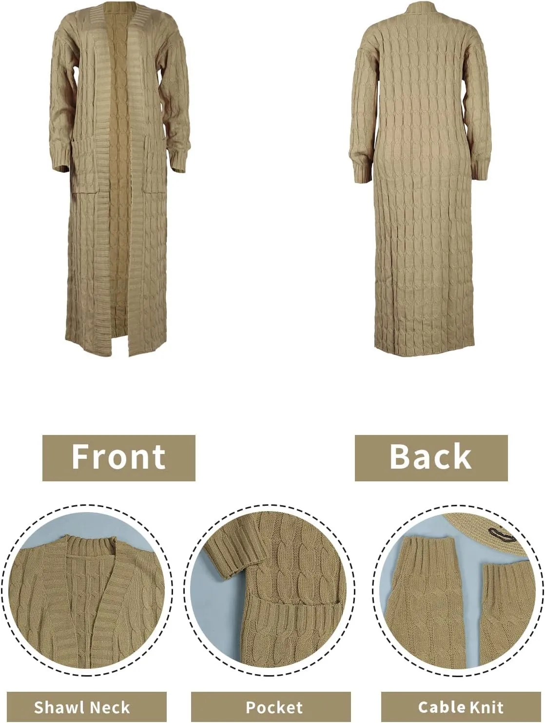 SHINFY Women Long Sleeve Open Front Knit Long Cardigan Casual Knitted Maxi Sweater Coat Outwear with Pockets