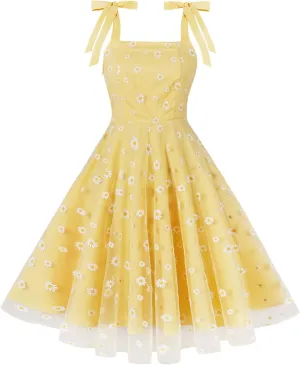 Silk Embroidered Dress for Women Summer Bow Tie Spaghetti Strap Tulle Prom Dress Short A line Cocktail Evening Party Dress