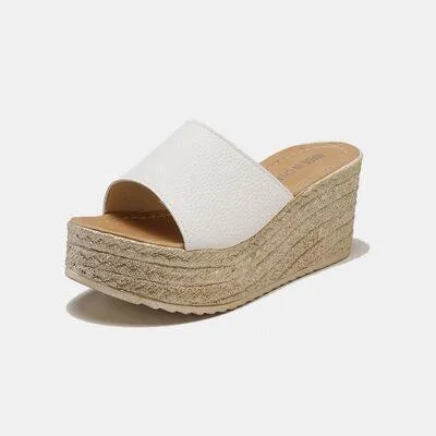 Single Band Open Toe High Heel Wedge Sandals