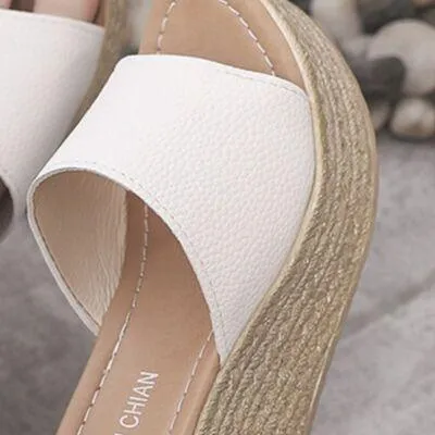 Single Band Open Toe High Heel Wedge Sandals