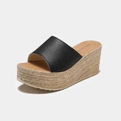 Single Band Open Toe High Heel Wedge Sandals
