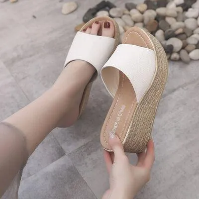 Single Band Open Toe High Heel Wedge Sandals