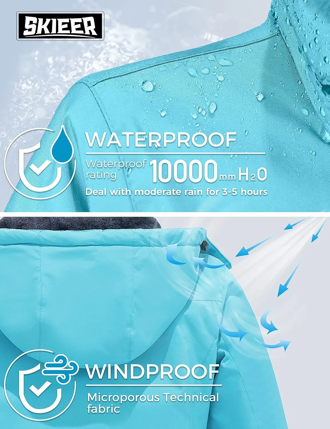 Skieer Women's Ski Jacket Waterproof Windproof Snowboard Jacket Warm Hooded Winter Coat