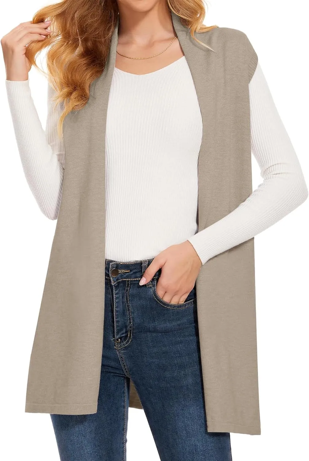Sleeveless Cardigans for Women Open Front Knit Vest for Spring Summer Fall