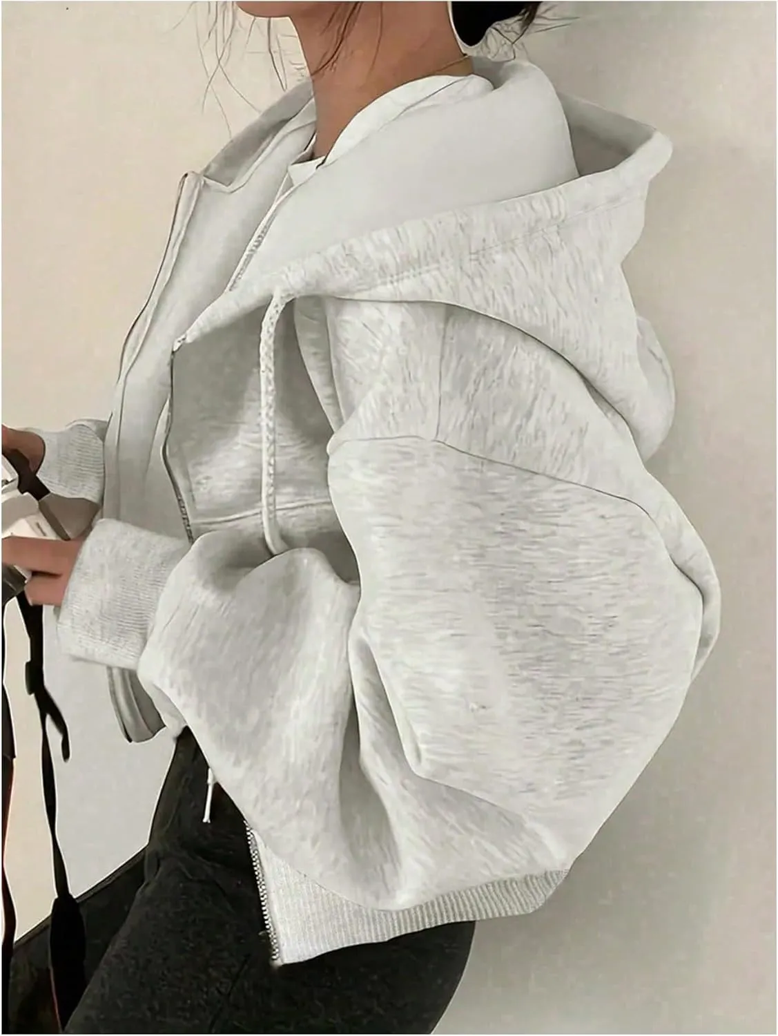 SOLY HUX Women's Plus Size Zip Up Hoodies Long Sleeve Drop Shoulder Hooded Sweatshirt Outerwear
