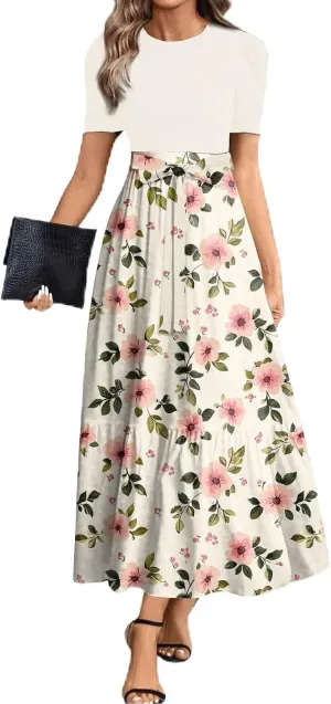 Spring Dresses for Women 2025 Women's Casual Short Sleeves Maxi Dress with High Waist Perfect for Parties and Weddings
