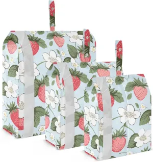 Strawberries White Flowers Packing Cubes for Travel 3 Set Packing Essentials Luggage Cubes for Carry On