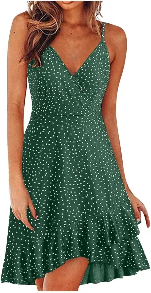 Summer Bohemian Women Dress Deep V Neck Mini Short Backless Beach Boho Spaghetti Strap Sleeveless Vacation Sundress
