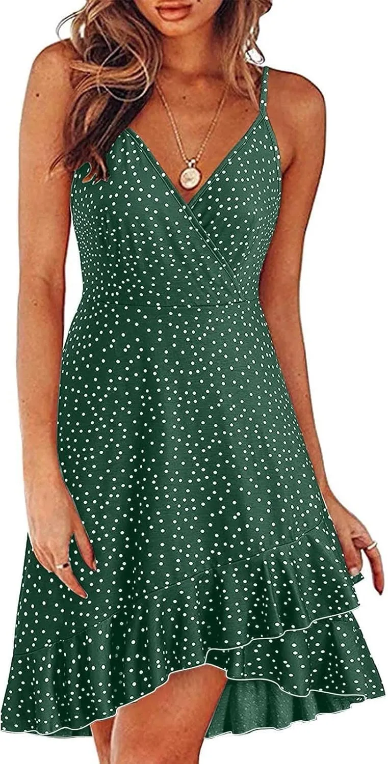 Summer Bohemian Women Dress Deep V Neck Mini Short Backless Beach Boho Spaghetti Strap Sleeveless Vacation Sundress