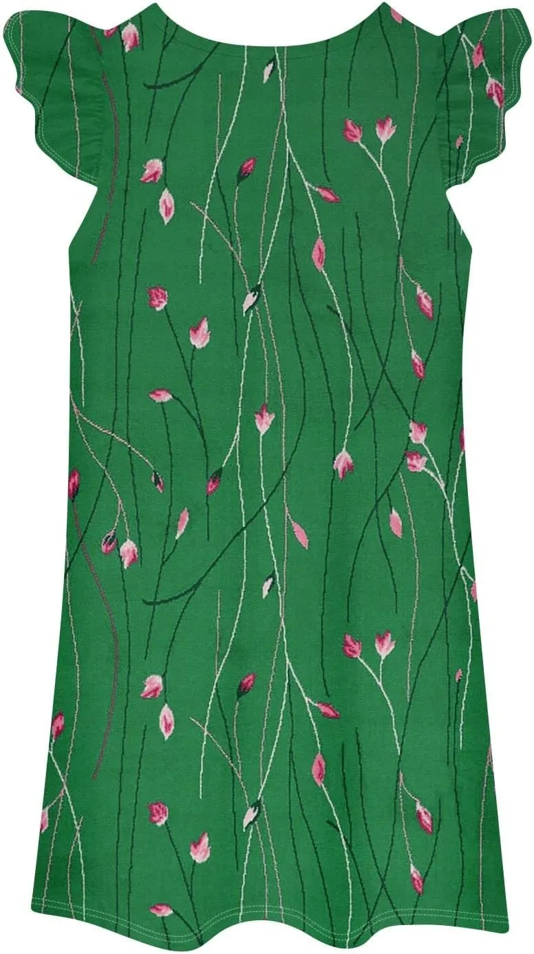 Summer Dresses for Women 2025 Boho Floral Print Solid Ruffle Sleeve Vacation Sundress Tshirt Dress Tank Dress