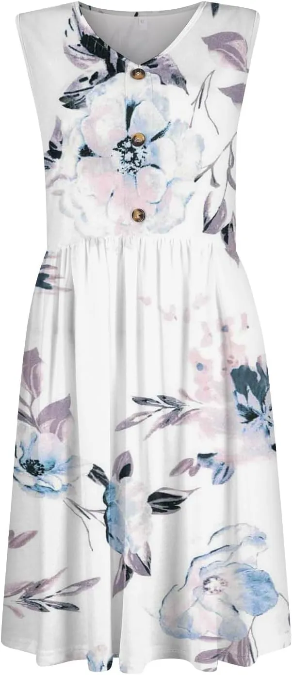 Summer Dresses for Women 2025 Cotton Sleeveless Wedding Guest Dresses Button Midi Boho Beach Vacation Sundress