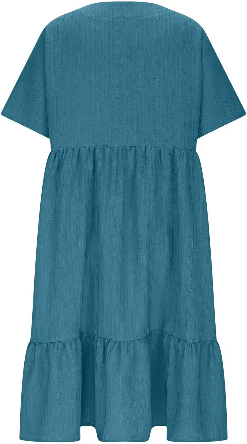 Summer Dresses for Women 2025 Plus Size Dresses Casual Midi Dress Ruffle Short Sleeve Sundresses Travel Clothes