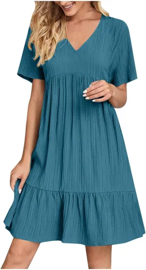 Summer Dresses for Women 2025 Plus Size Dresses Casual Midi Dress Ruffle Short Sleeve Sundresses Travel Clothes
