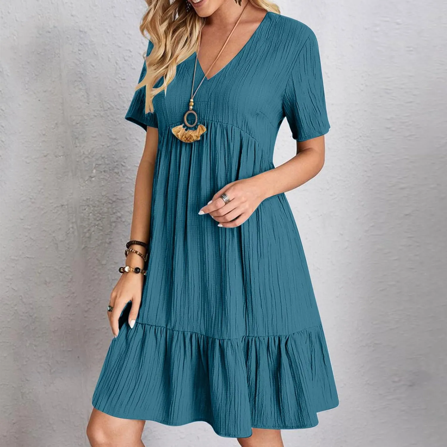 Summer Dresses for Women 2025 Plus Size Dresses Casual Midi Dress Ruffle Short Sleeve Sundresses Travel Clothes