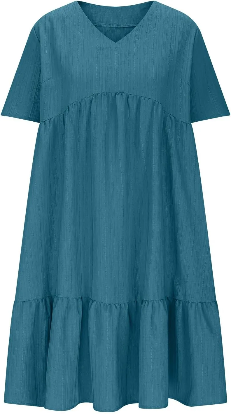Summer Dresses for Women 2025 Plus Size Dresses Casual Midi Dress Ruffle Short Sleeve Sundresses Travel Clothes