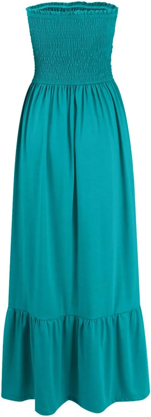 Summer Dresses for Women 2025 Strapless Maxi Dresses Off Shoulder Sleeveless High Waist Solid Color Long Dress