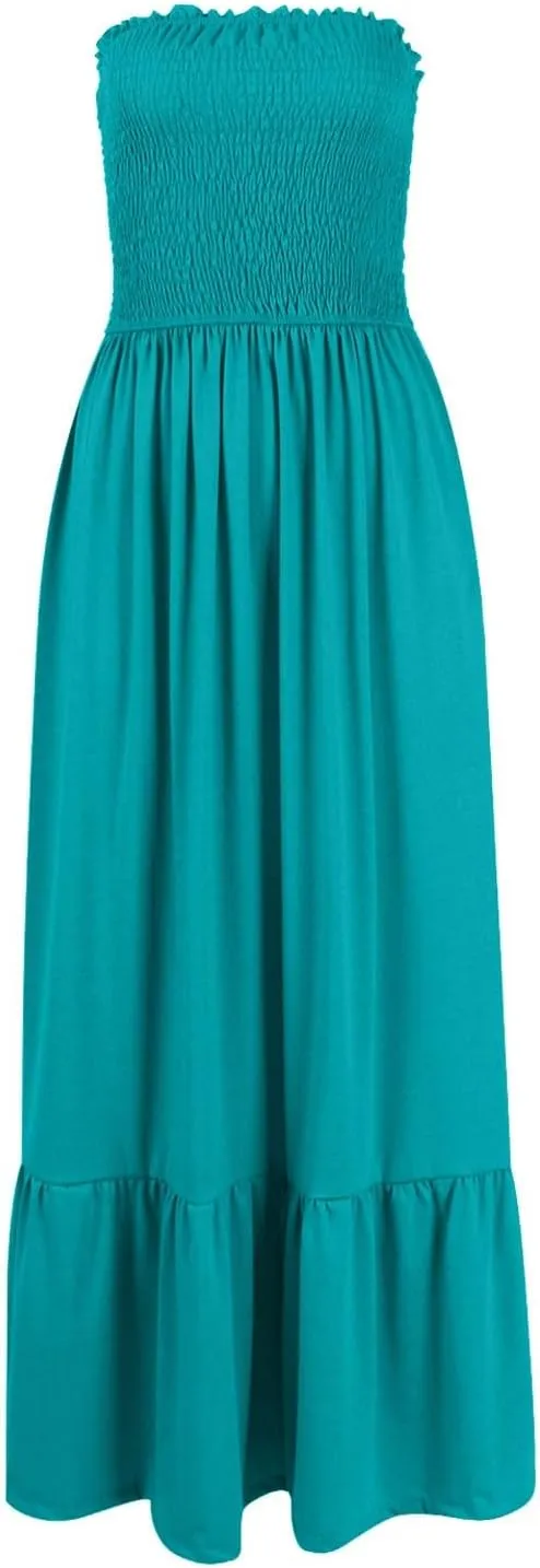 Summer Dresses for Women 2025 Strapless Maxi Dresses Off Shoulder Sleeveless High Waist Solid Color Long Dress