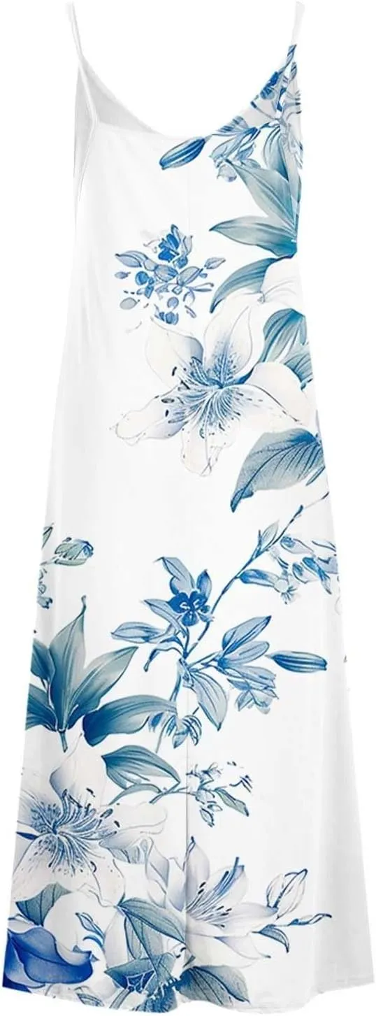 Summer Dresses for Women 2025 Vacation Casual Plus Size Maxi Beach Sun Dress Boho Flowy Long Suspender Sundress