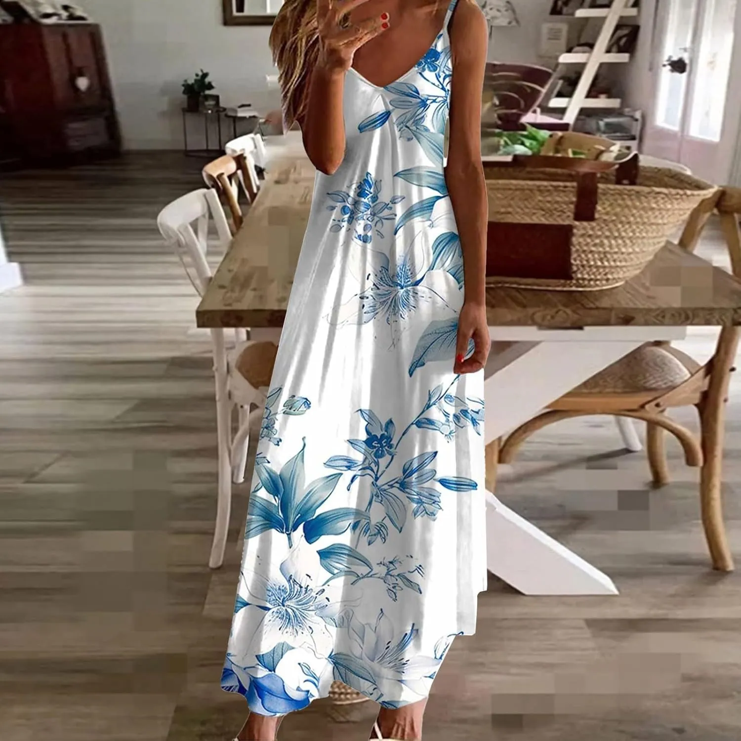 Summer Dresses for Women 2025 Vacation Casual Plus Size Maxi Beach Sun Dress Boho Flowy Long Suspender Sundress