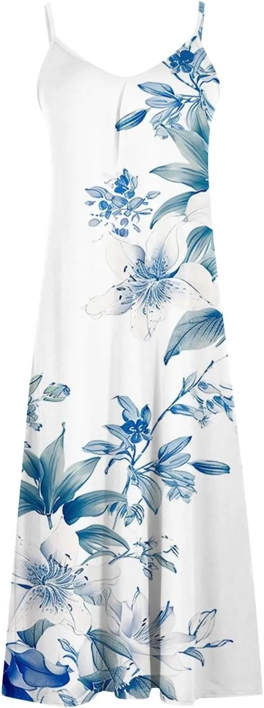 Summer Dresses for Women 2025 Vacation Casual Plus Size Maxi Beach Sun Dress Boho Flowy Long Suspender Sundress