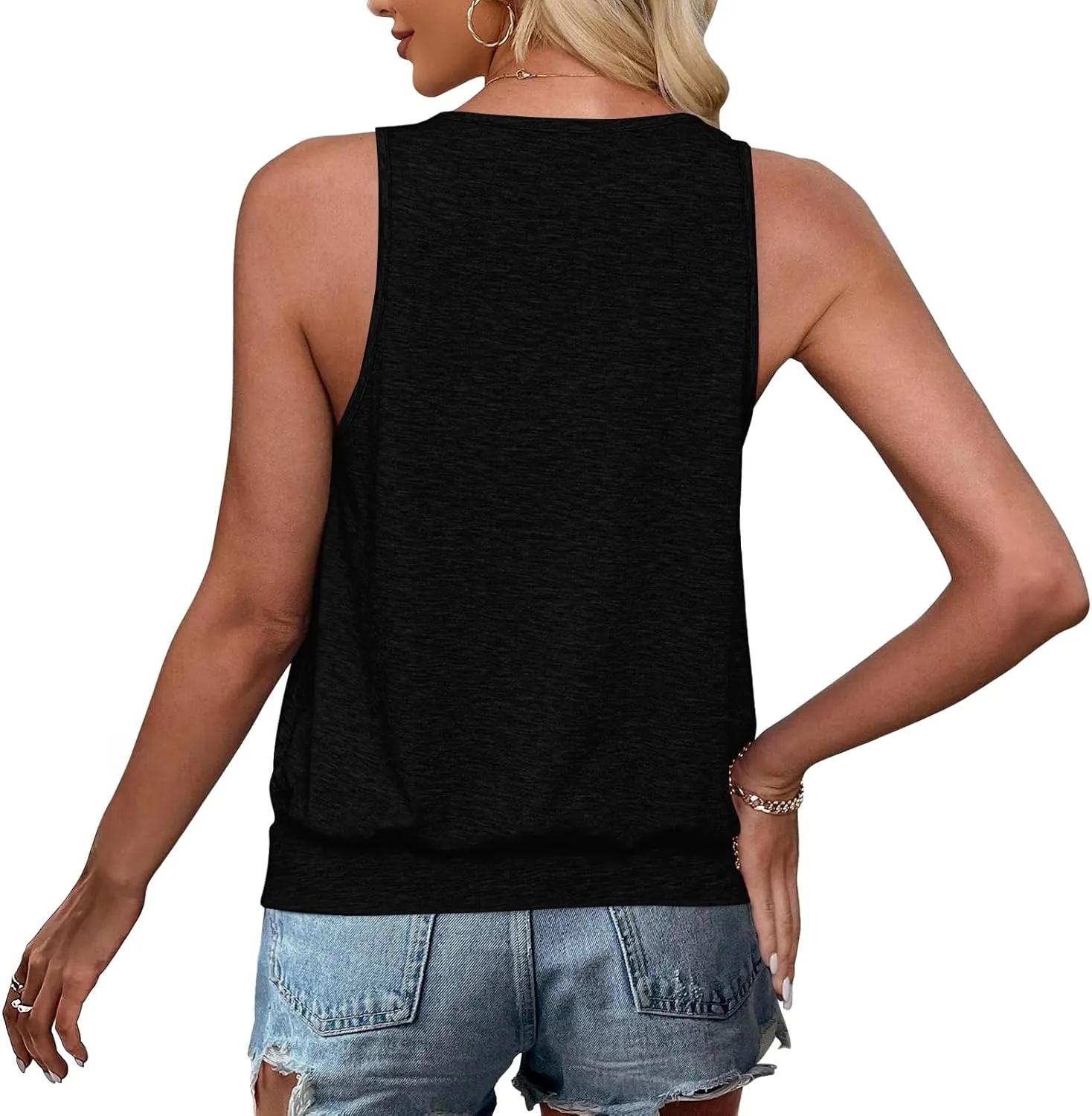 Summer Tank Tops for Women 2025 Metal Buckle Round Neck Sleeveless Fashion Loose Cute Tops Henley Shirts for Women's