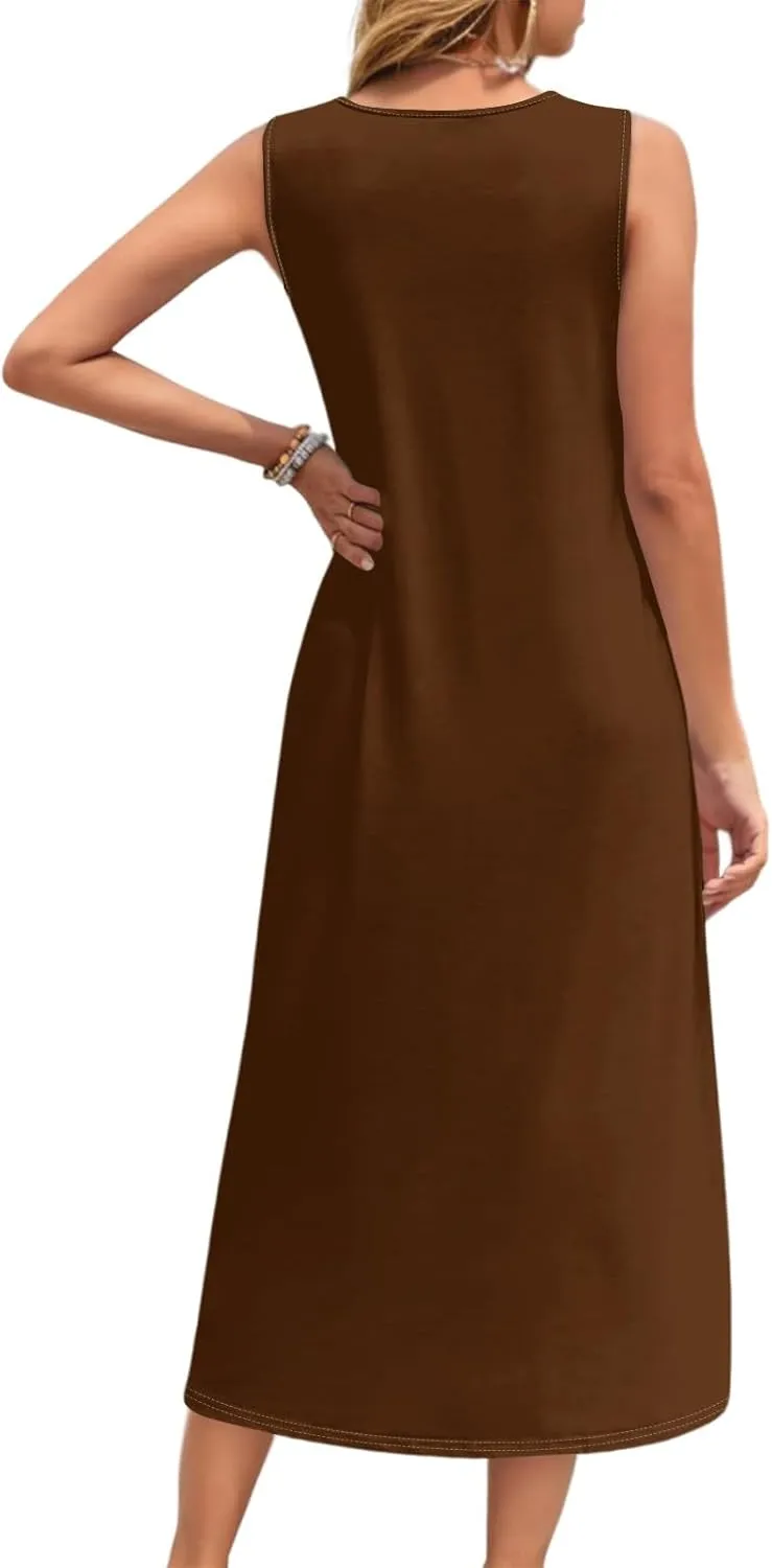 Sun Dresses for Women 2025 Vacation Summer Boho Beach Casual Empire Waist A-Line Midi Flowy Sundresses with Pockets