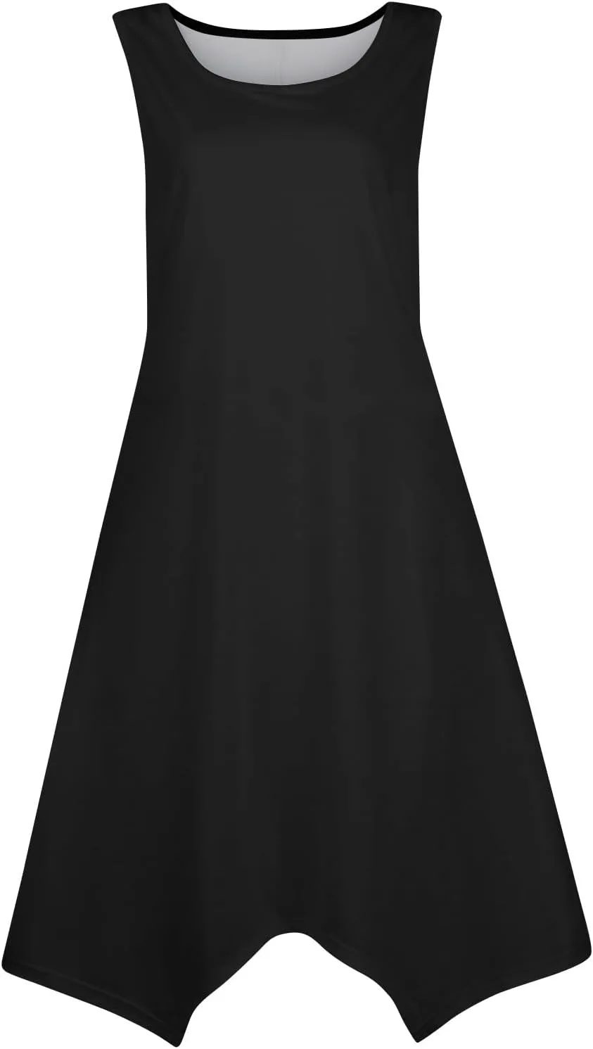 Sundresses for Women Summer Fashion Round Neck Sleeveless Floral Hawaiian Print Irregular Hem Midi Dresses