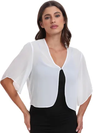 SURVODJA Womens Chiffon Cropped Cardigans Lightweight Sweaters Short Sleeve Bolero Shrugs for Dress