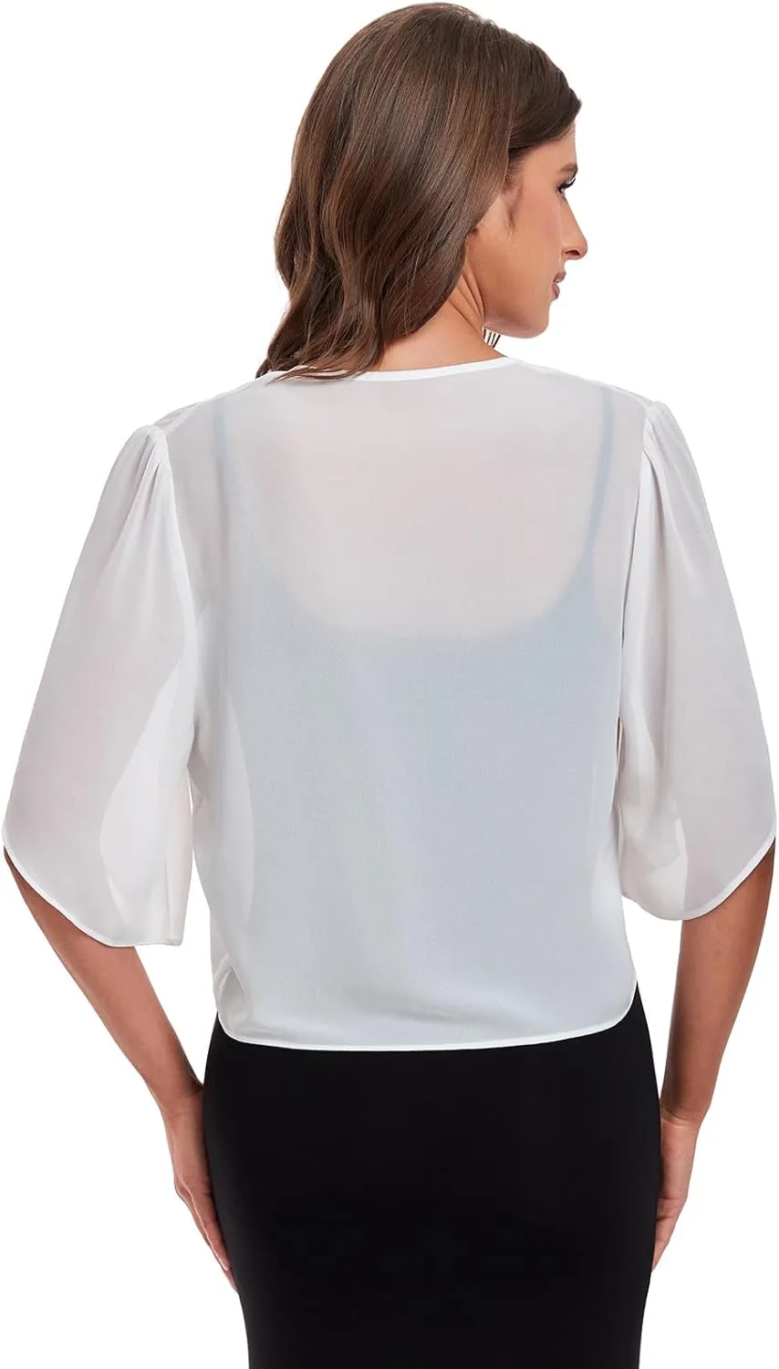 SURVODJA Womens Chiffon Cropped Cardigans Lightweight Sweaters Short Sleeve Bolero Shrugs for Dress