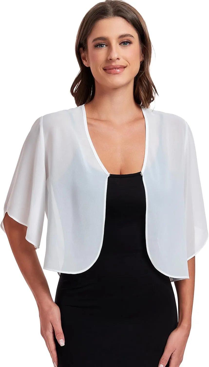 SURVODJA Womens Chiffon Cropped Cardigans Lightweight Sweaters Short Sleeve Bolero Shrugs for Dress