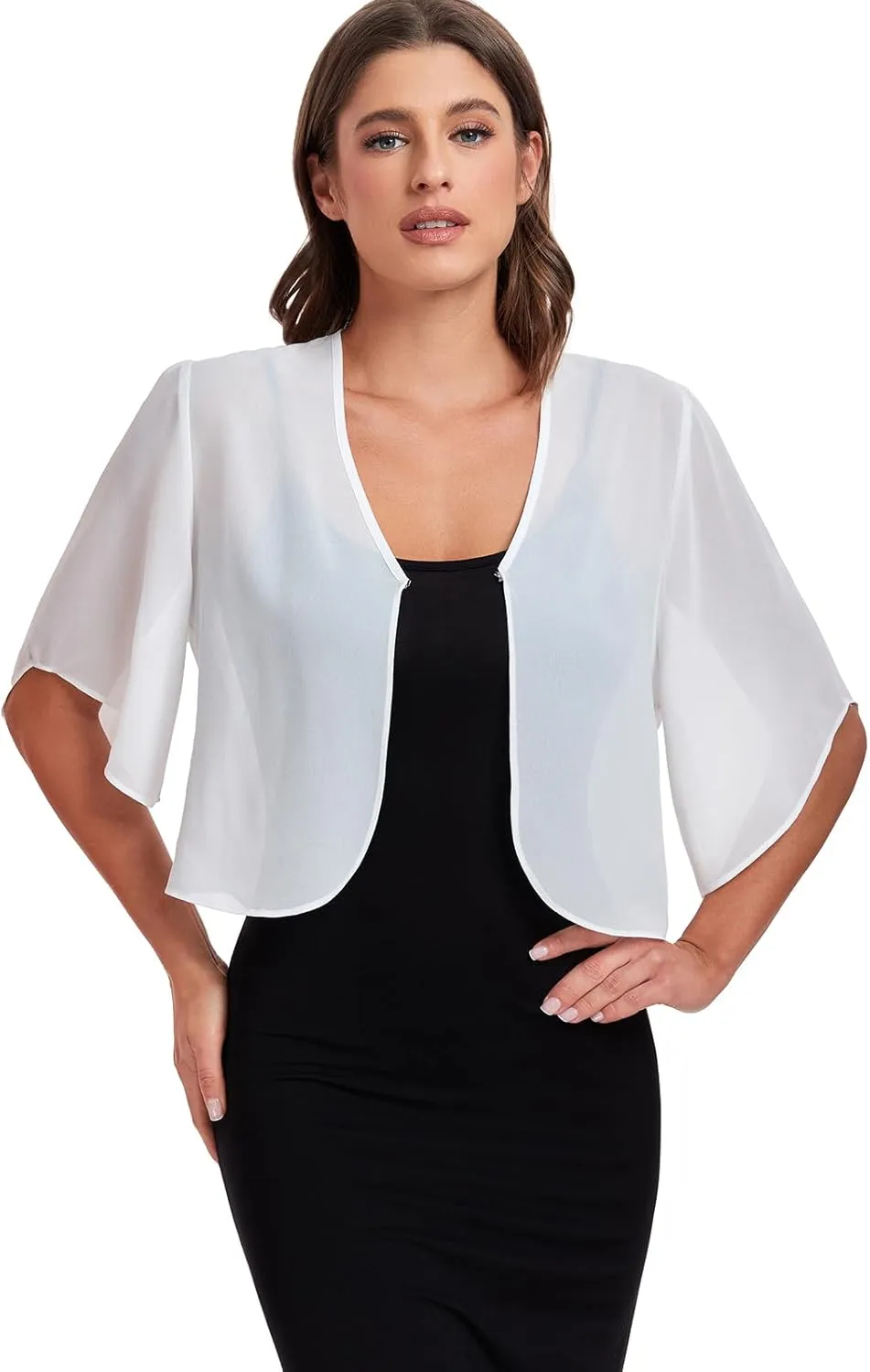 SURVODJA Womens Chiffon Cropped Cardigans Lightweight Sweaters Short Sleeve Bolero Shrugs for Dress